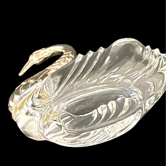 Crystal & Silver-Plated Swan Shaped Salt Pepper Cellars Sugar Bowl Candy Dishes - Picture 3 of 7